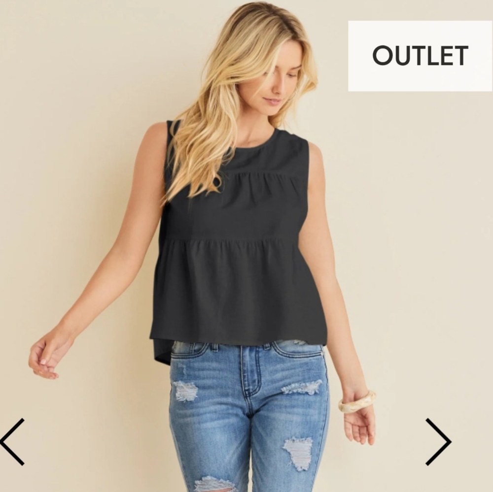 VENUS Black Sleeveless Linen/rayon Top Size L NWT